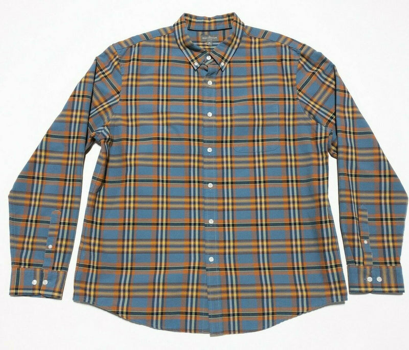 L.L. Bean Signature Washed Oxford Cloth Shirt Plaid Orange Blue Men's XL Slim
