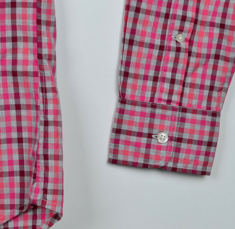 Bonobos Men's Sz Small Slim Fit Pink Red Plaid Check Long Sleeve Shirt