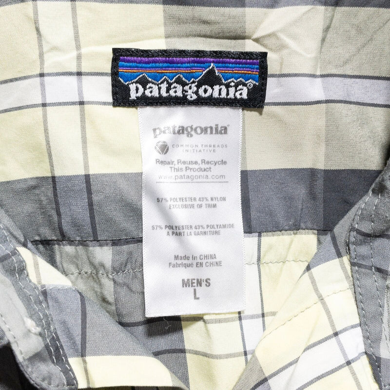 Patagonia El Ray Shirt Men's Large Snap-Front Vented Travel Yellow Gray Plaid