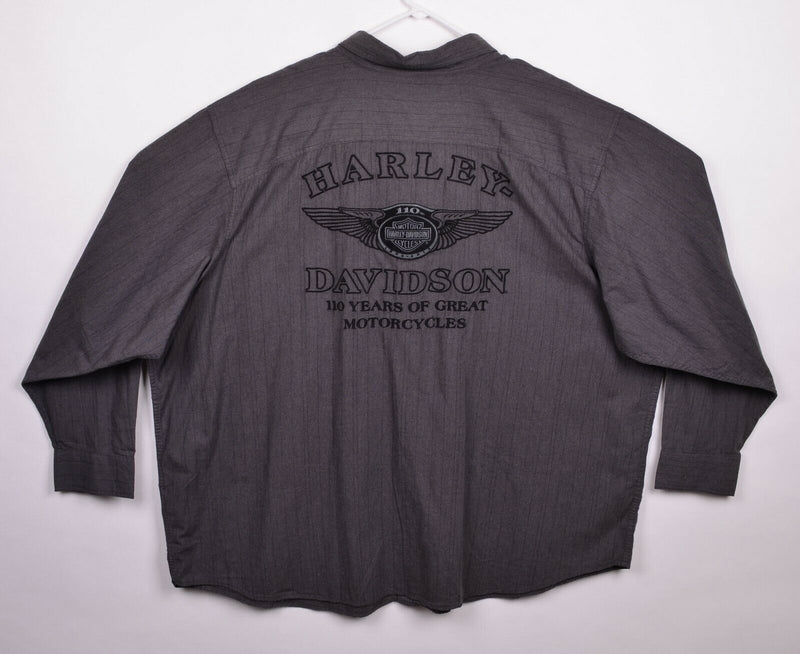 Harley Davidson Men's Sz 5XL 110th Anniversary Embroidered Gray Pinstripe Shirt