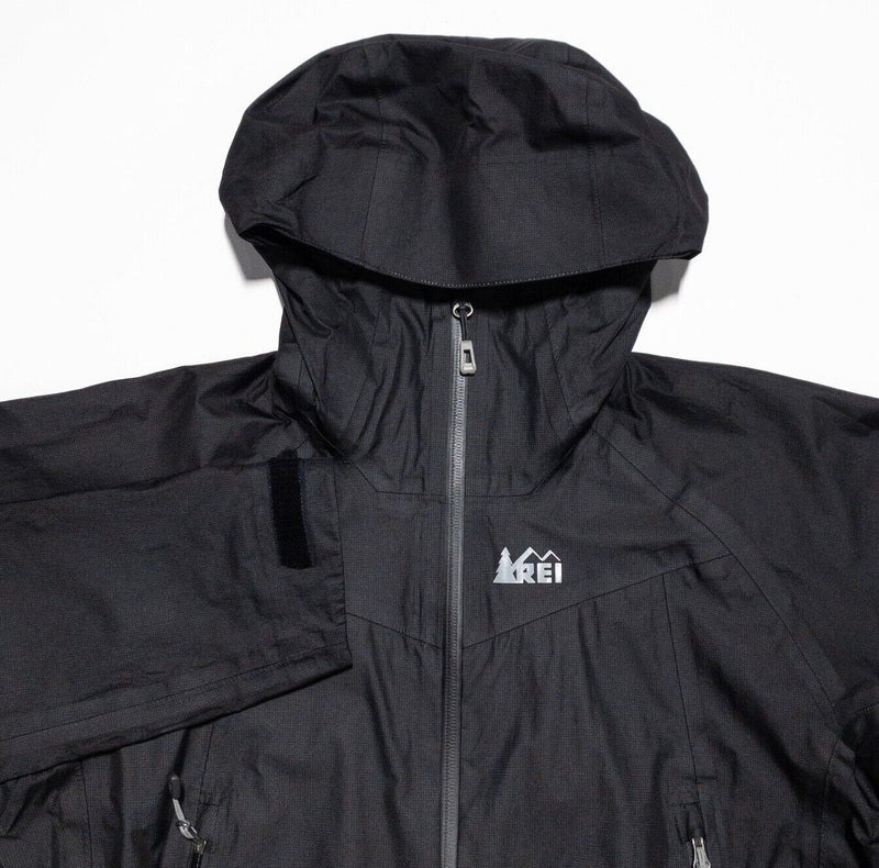 REI Rain Jacket Women's Small eVent Waterproof Black Hooded Full Zip