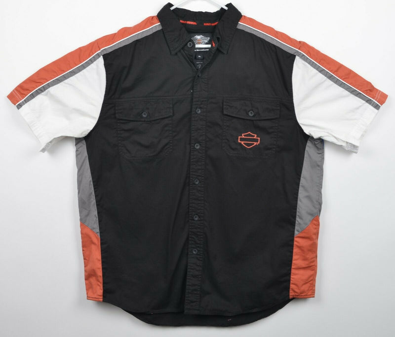 Harley-Davidson Men's Sz XL Vented Embroidered Black Orange Garage Biker Shirt