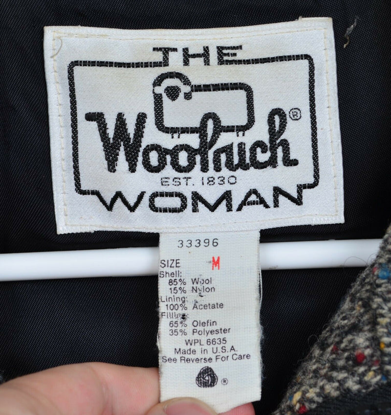 Vintage 80s Woolrich Women's Medium Wool Blend Tweed Gray Snap Zip Jacket