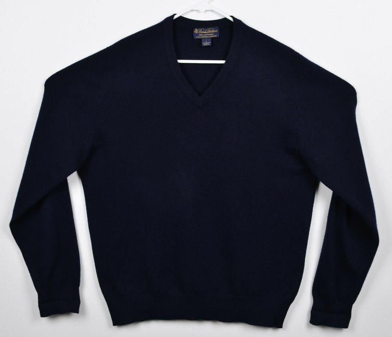 Brooks Brothers Men's Large 3-Ply Scottish Cashmere Navy Blue V-Neck Sweater