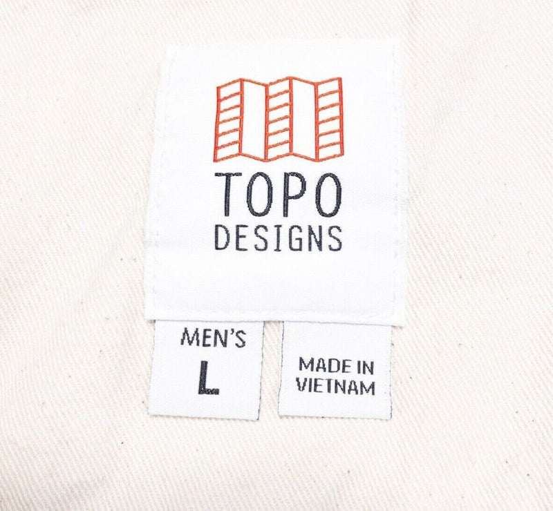 Topo Designs Flannel Shirt Large Men's Black Plaid Loop Collar Long Sleeve