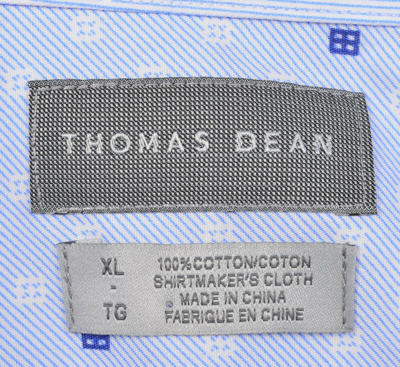 Thomas Dean Men's XL Light Blue Geometric Dot Long Sleeve Button-Front Shirt