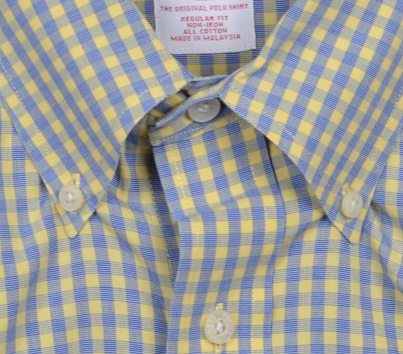 Brooks Brothers Men's XL Regular Yellow Blue Check Non-Iron Button-Down Shirt