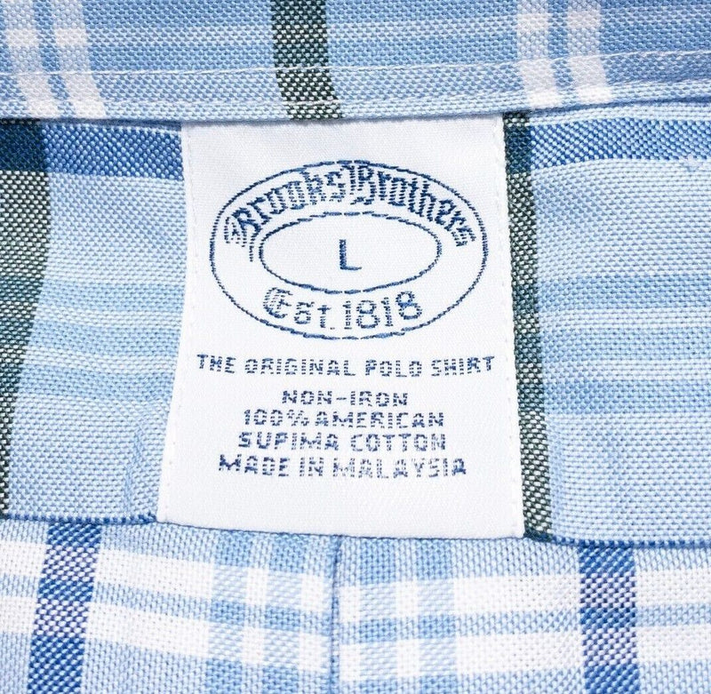 Brooks Brothers Shirt Large Men's Long Sleeve Button-Down Blue Plaid Non-Iron