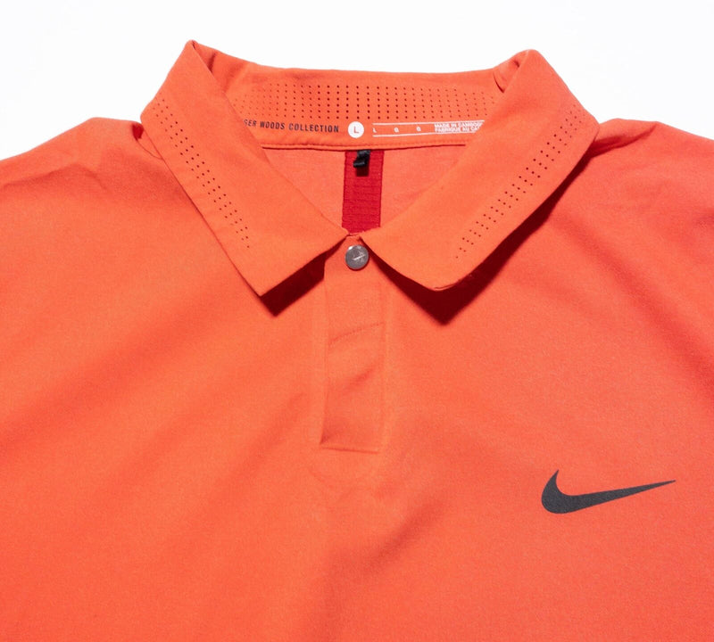 Nike Tiger Woods Golf Polo Shirt Men's Large Orange Vented Snap Wicking