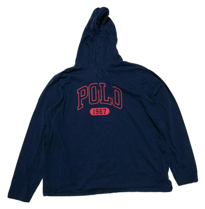 Polo Ralph Lauren Hoodie T-Shirt Lightweight Pullover Navy Blue Logo Men's 2XL