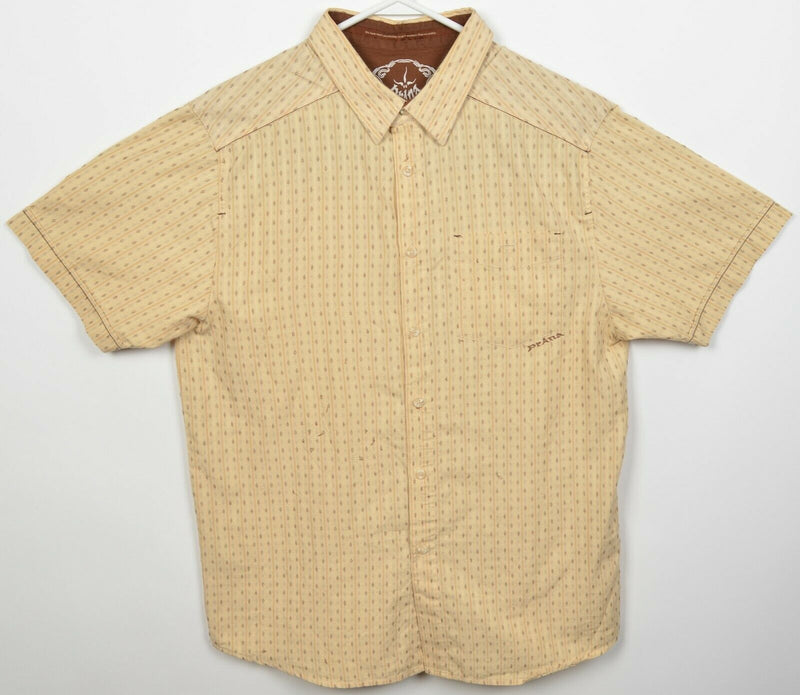 Prana Men's Large Yellow Geometric Organic Cotton Poly Blend Button-Front Shirt