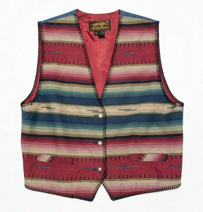 Eddie Bauer Aztec Southwest Denim Back Waistcoat Vest Vintage USA Women's XL