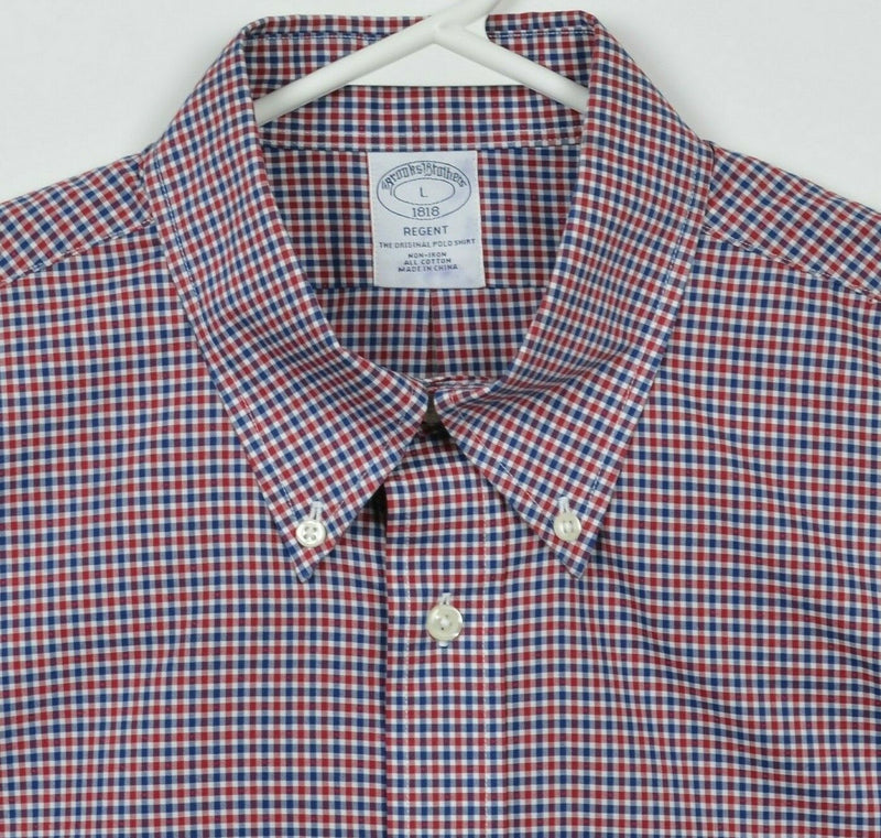 Brooks Brothers Men's Large Non-Iron Blue Red Check Regent Button-Down Shirt