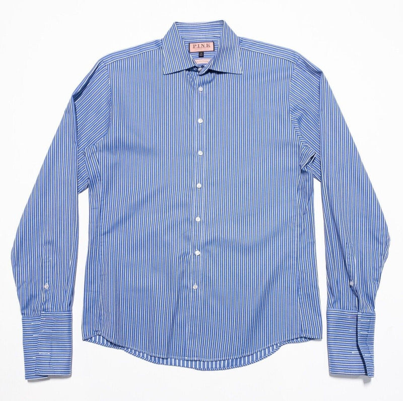 Thomas Pink 16 Slim Fit Prestige Men's French Cuff Dress Shirt Blue Striped