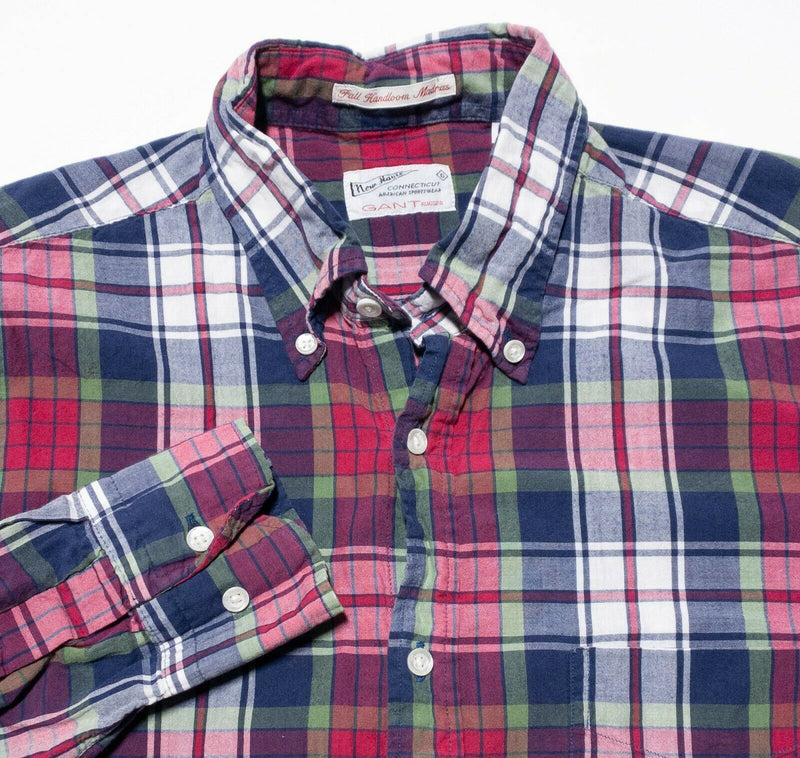 GANT Fall Handloom Madras Shirt Red Navy Plaid Button-Down Men's Medium