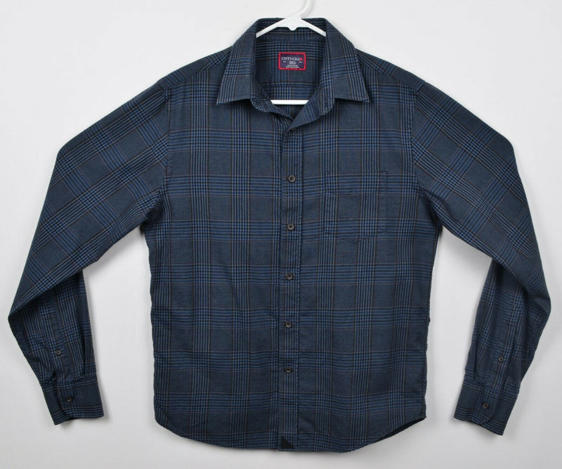UNTUCKit Men's Sz Small Slim Fit Navy Blue Plaid Button-Front Flannel Shirt