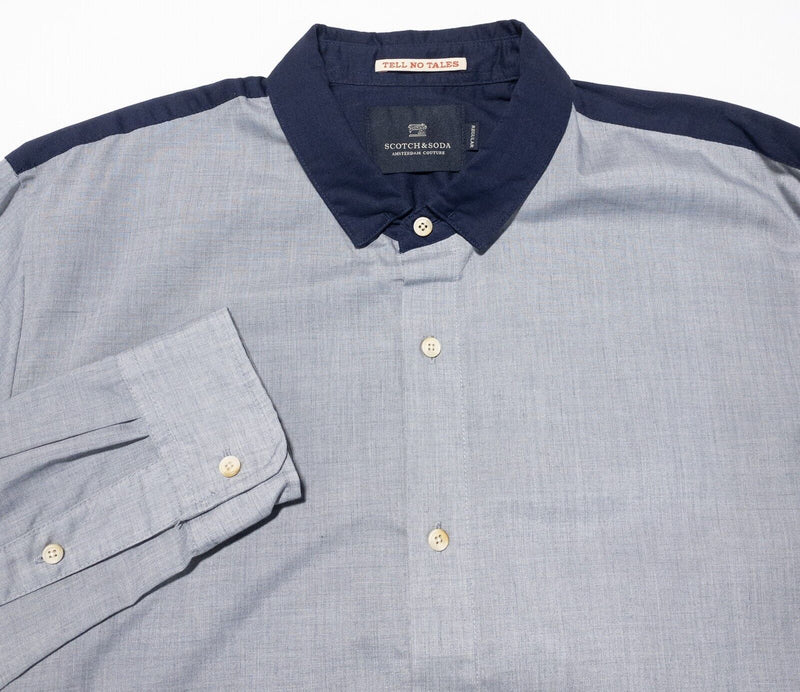 Scotch & Soda Shirt Medium Men's Two Tone Colorblock Navy Blue Gray Long Sleeve