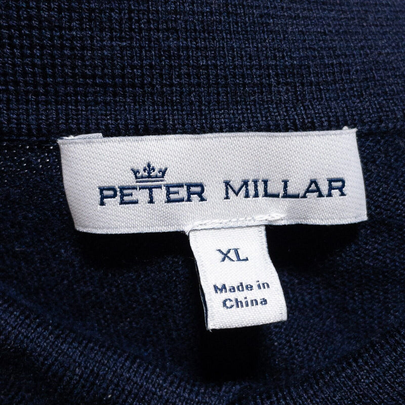 Peter Millar Sweater Mens XL Merino Wool Silk Blend Collared Navy Blue Knit Polo
