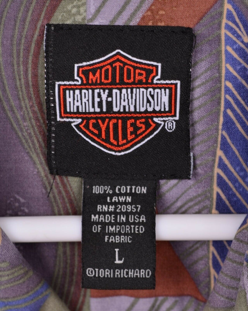 Harley Davidson Mens Sz Large Tori Richard Motorcycle Cotton Lawn Hawaiian Shirt