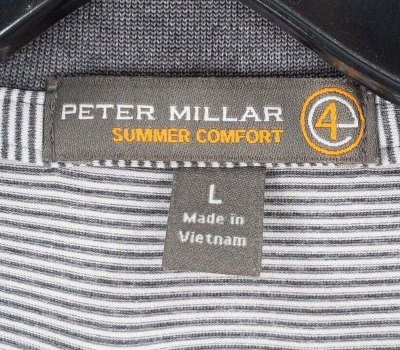 Peter Millar Summer Comfort Large Men's Golf Polo Shirt Gray Striped Wicking