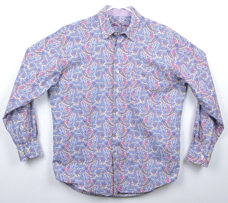 Alan Flusser Men's Sz Medium Paisley Purple Blue Multi-Color Button-Front Shirt