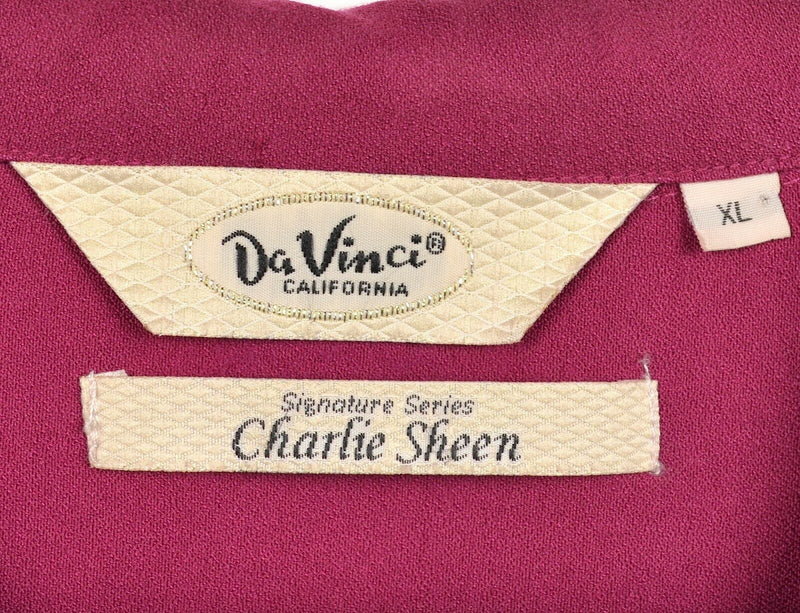 DaVinci Charlie Sheen Men's XL Pink Beige Panel Bowling Hawaiian Camp Shirt