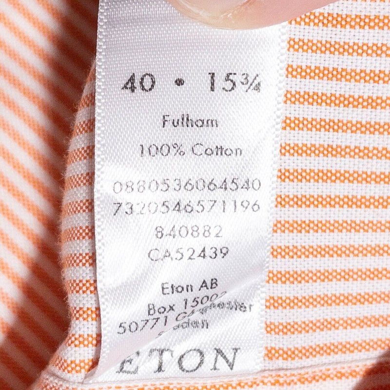 Eton Slim Dress Shirt Men's Medium 40 (15 3/4) Orange Striped Button-Down Fulham