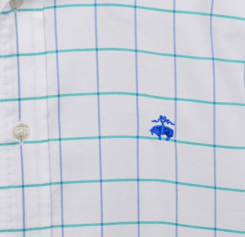 Brooks Brothers Men's Large White Blue Graph Check Non-Iron Button-Down Shirt