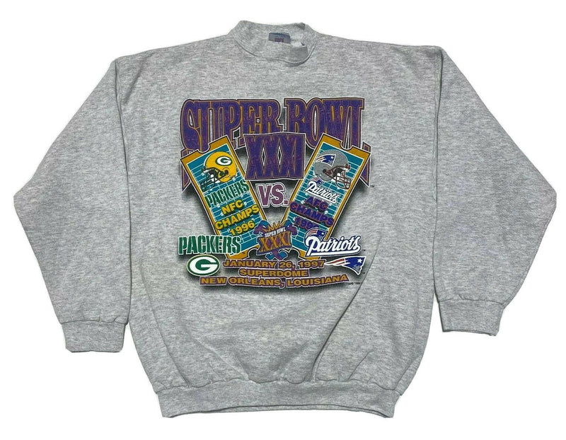 Green Bay Packers Patriots Super Bowl XXXI 1997 Logo 7 Sweatshirt Men's XL