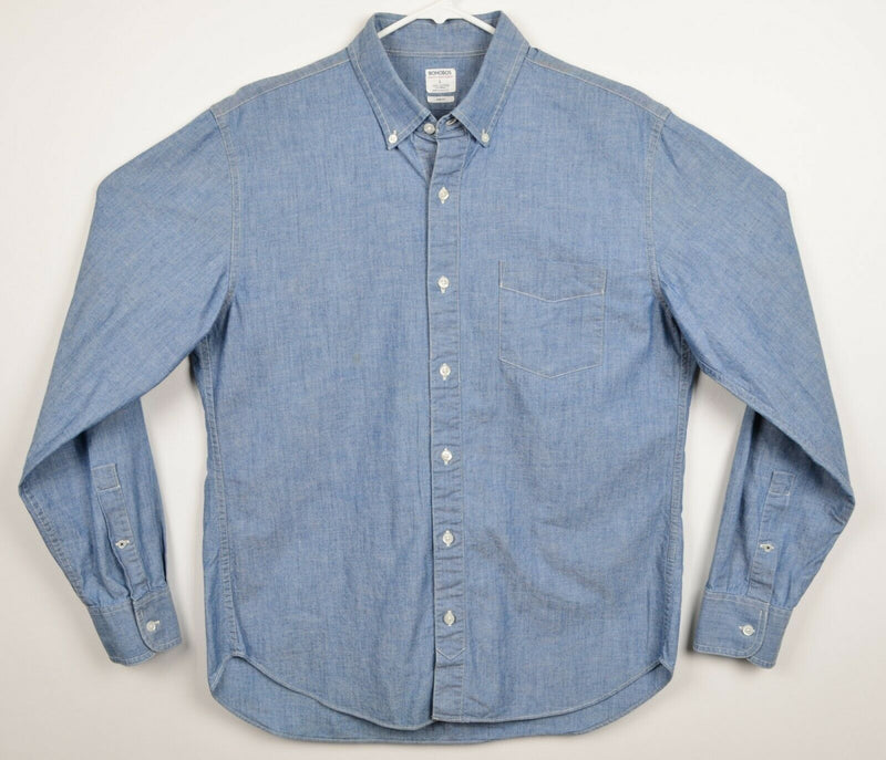 Bonobos Men's Large Slim Fit Blue Chambray Long Sleeve Button-Down Work Shirt