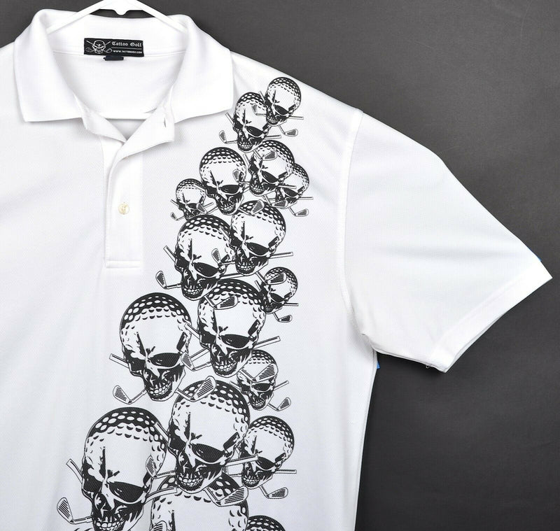 Tattoo Golf Men's Large Skull Graphic White Performance Golf Polo Shirt