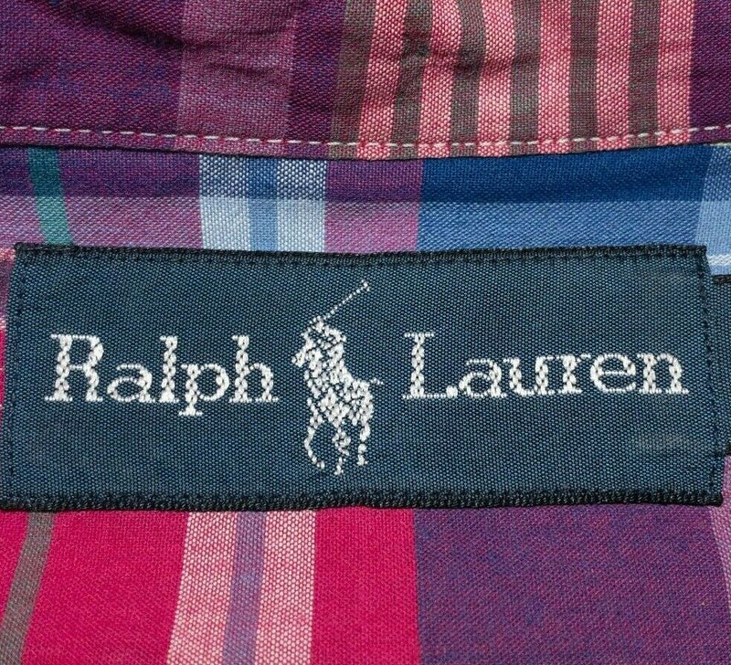 Polo Ralph Lauren Indian Madras Shirt Blue Red Purple Colorful Plaid Men's 2XL