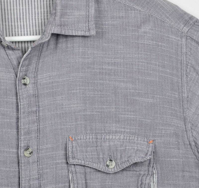 Carbon 2 Cobalt Men's Large Button-Front Gray Distressed Pockets Flannel Shirt