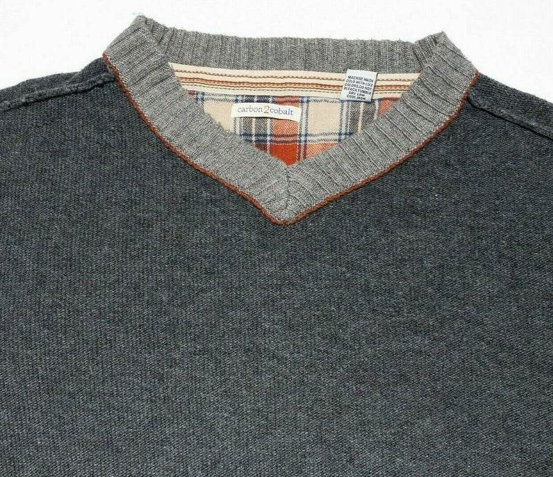 Carbon 2 Cobalt Men's XL Wool Blend Exposed Stitch Gray V-Neck Sweater