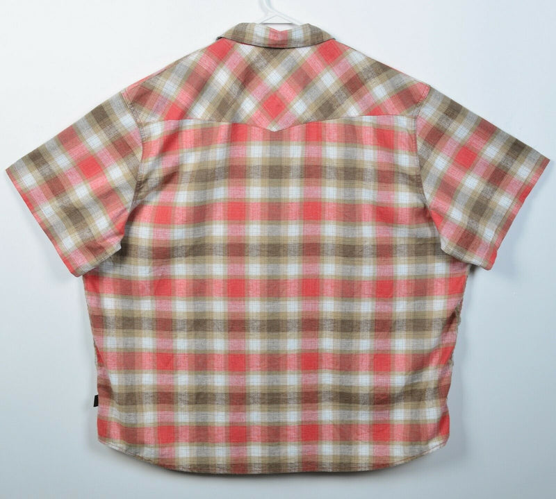 Patagonia Men's 3XL Pearl Snap Orange Brown Plaid Hemp Blend Western Snap Shirt