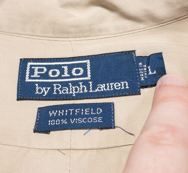 Polo Ralph Lauren Whitfield Shirt Men's Large Viscose Tan Long Sleeve