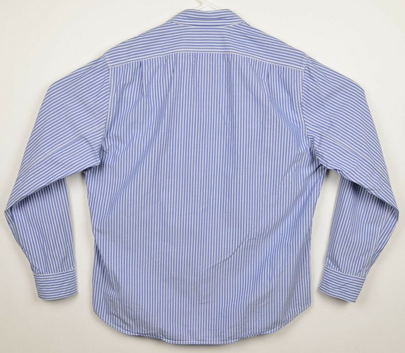 Wallace & Barnes Men's Sz Large Blue White Striped J. Crew Button-Front Shirt