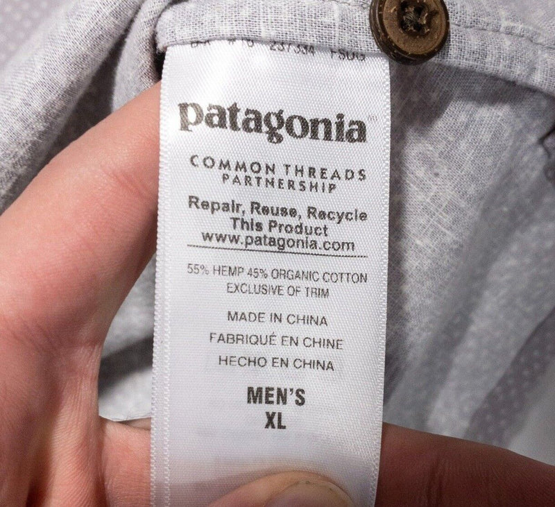 Patagonia Back Step Shirt XL Men's Hemp Blend Gray Polka Dot Short Sleeve Casual