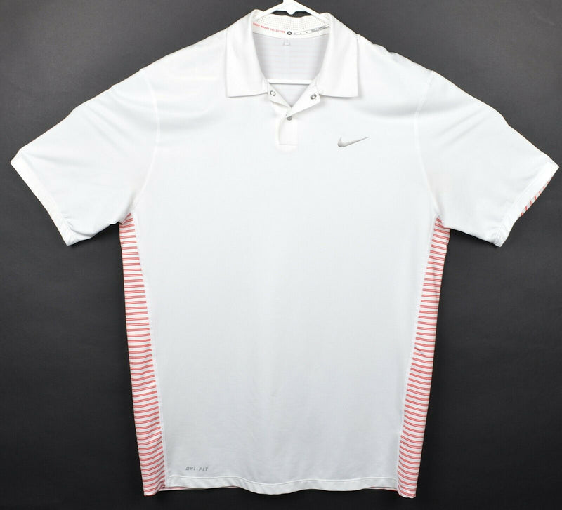 Tiger Woods Collection Men's Medium Nike Vented Snap White Red Stripe Golf Shirt