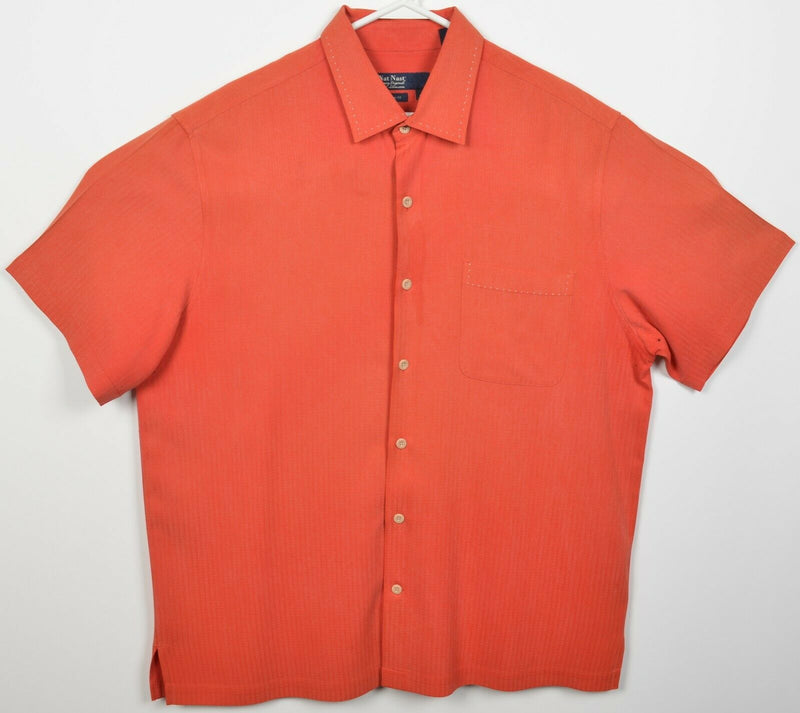 Nat Nast Men's Large American Fit 100% Silk Orange Hawaiian Bowling Retro Shirt