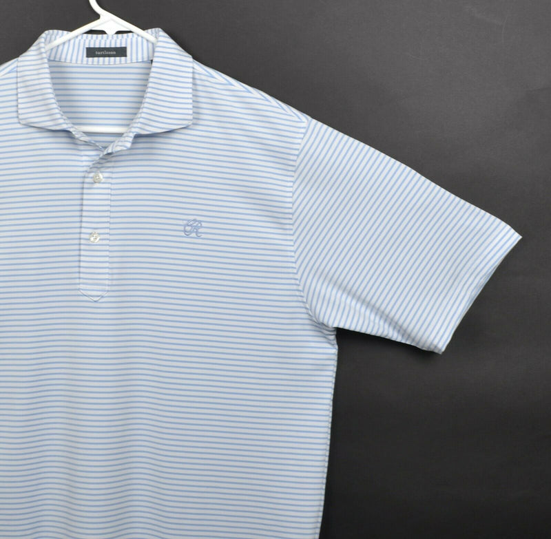 Turtleson Men's Large White Blue Striped Polyester Performance Golf Polo Shirt