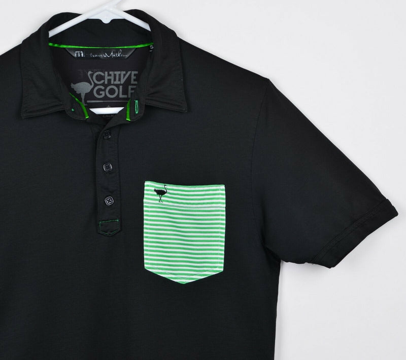 Travis Mathew Chive Golf Men's Sz Small Black Green Pocket Golf Polo Shirt