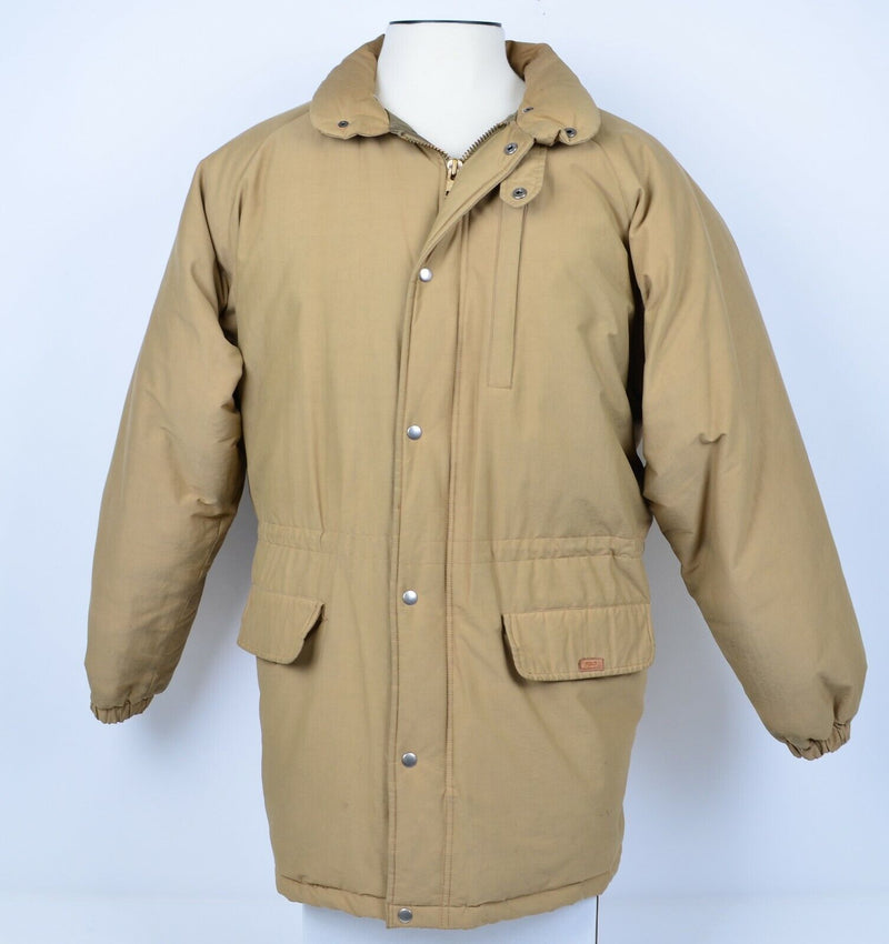 Vintage 80s Polo Ralph Lauren Men's Large Down Puffer Tan Brown Zip Snap Jacket