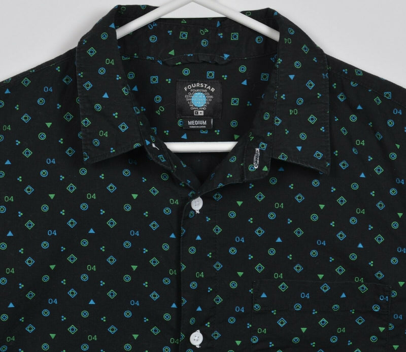 Fourstar Men's Medium Geometric Print Blue Green Diamond Button-Front Shirt