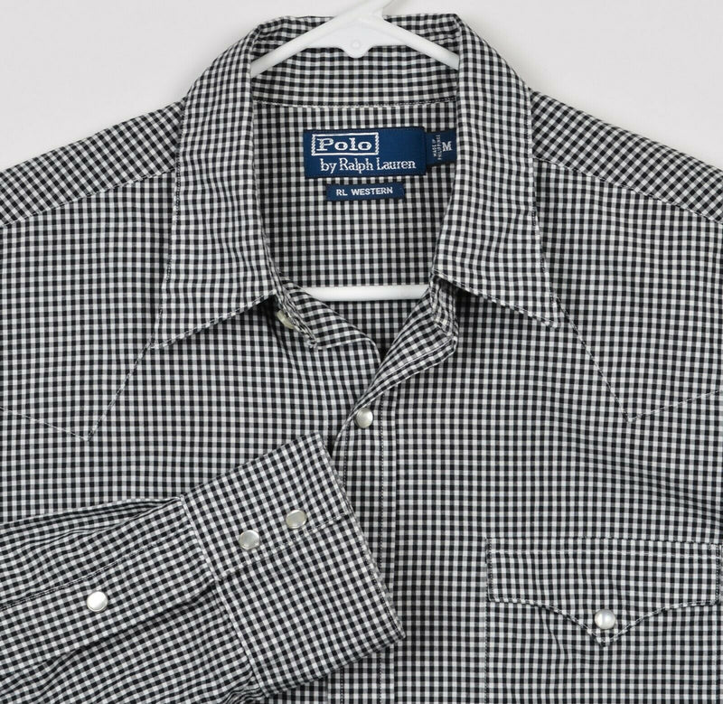 Polo Ralph Lauren Men's Medium RL Western Pearl Snap Black Gingham Check Shirt