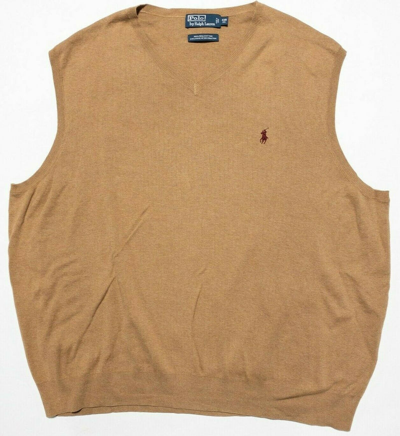 Polo Ralph Lauren Men 4XB (4XL Big) Beige Brown Pima Cotton V-Neck Sweater Vest