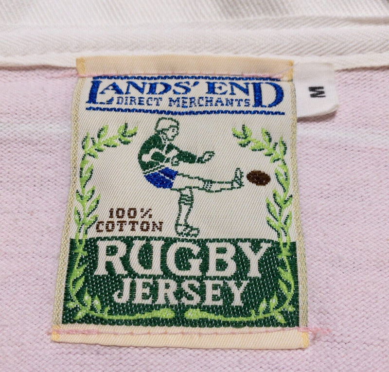 Vintage Lands' End Rugby Shirt Men's Medium 80s Long Sleeve Jersey Pink Striped