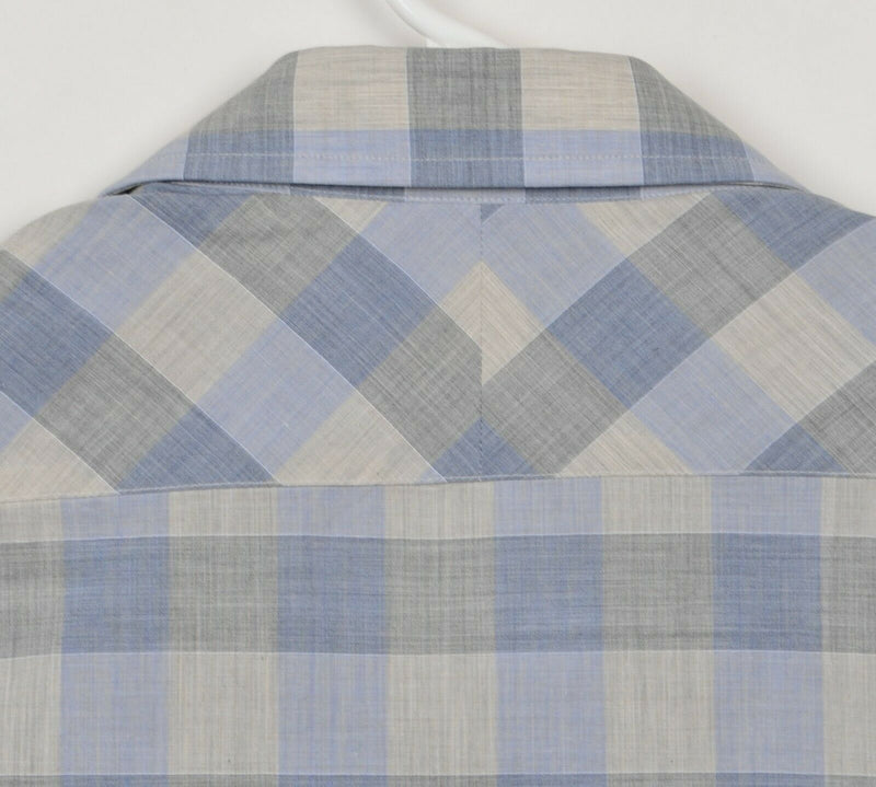 Billy Reid Men's Small Standard Blue Gray Plaid Check Spread Collar Italy Shirt