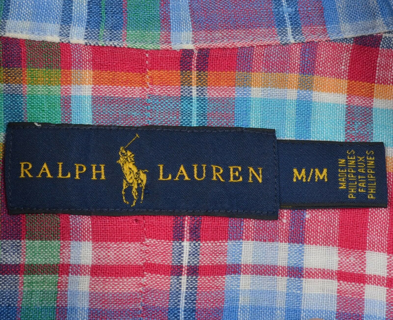 Polo Ralph Lauren Men's Medium 100% Linen Red Green Blue Button-Down Shirt