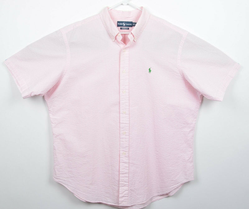 Polo Ralph Lauren Men's Sz 2XL Classic Fit Seersucker Pink Striped Shirt